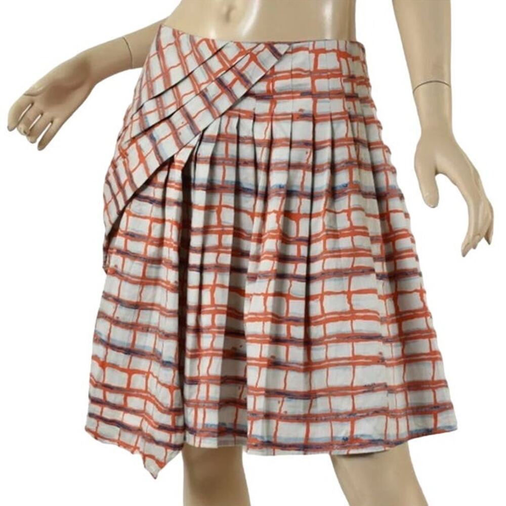 Anthropologie Maeve Asymmetrical Pleated Plaid Stripe Imprecise Graph Skirt 6